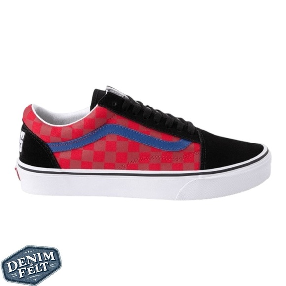 Vans Unisex Old Skool Off The Wall Checkerboard Rally Sneakers | Red/Blue | NEW - Picture 2 of 16
